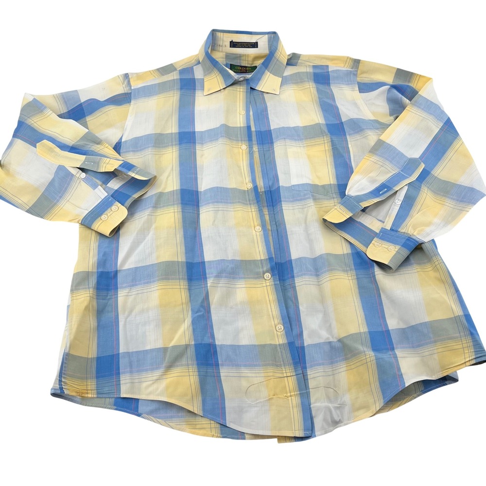 Colours by Alexander Julian Mens‎ Vintage Plaid Button Down Shirt Blue Yellow L